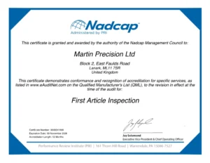 Martin Precision Certificate Nadcap (Aerospace) First Article Inspection Exp Nov 26